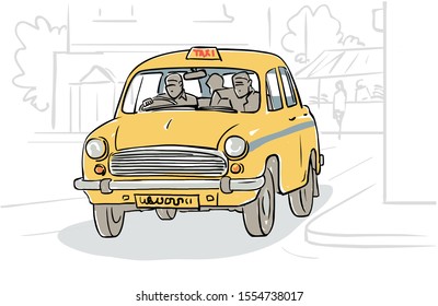 Drawing of a Calcutta local taxi, illustration vector