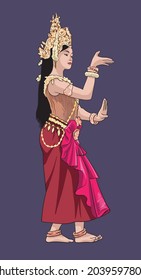 drawing cambodian dance, traditional dance of each country, art.illustration, vector