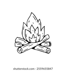 A drawing of a campfire with logs