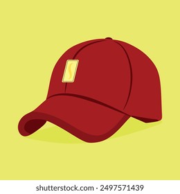 A drawing of cap and Baseball Cap Icon Base Ball Hat Design Vector Art Illustration red color cap with off white background 