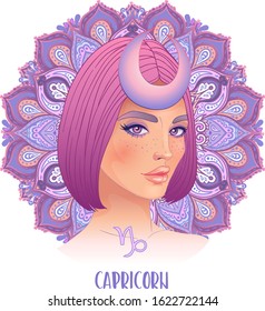 Drawing Capricorn Astrological Sign Beautiful Girl Stock Vector ...