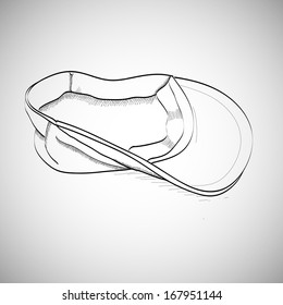 Drawing caps, sketch, baseball cap lying on the floor, upside-down