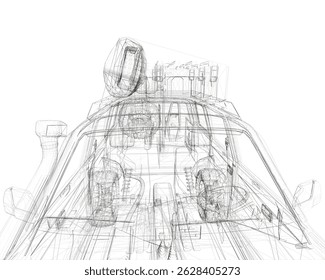 Um desenho de um explorador de carros. O desenho é em preto e branco e o carro parece ser um veículo explorador