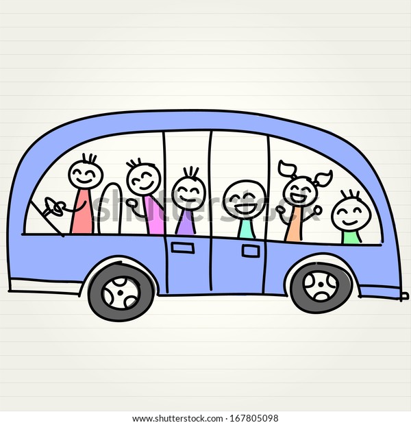 Drawing of car with\
family