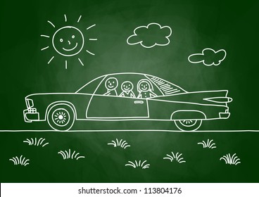 Drawing of car on blackboard