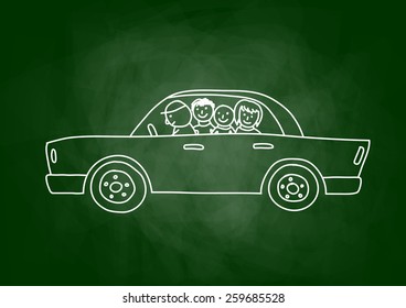 Drawing of car on blackboard