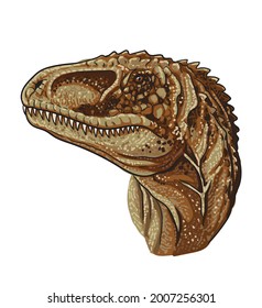 drawing carcharodontosaurus head, art. illustration, vector