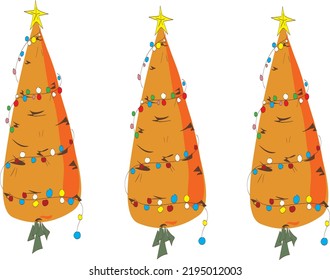 drawing of a carrot tree, new year 2023. Drawing on a white background