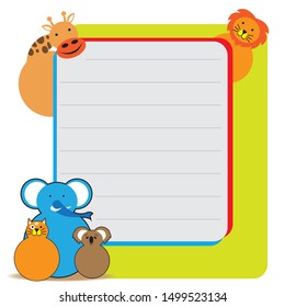 Drawing of cartoon animals on template design for cards, poster, banner and all printing materials - Vector.