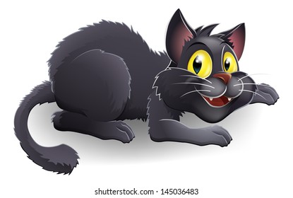 A drawing of a cartoon black cat, like a Halloween witches cat