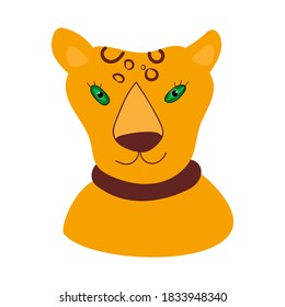 Drawing a cartoon character for children. Vector illustration of the face of a good Jaguar isolated on a white background.