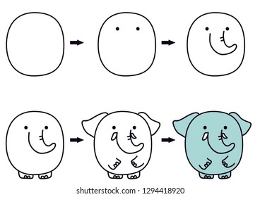 drawing cartoon elephant step by step
