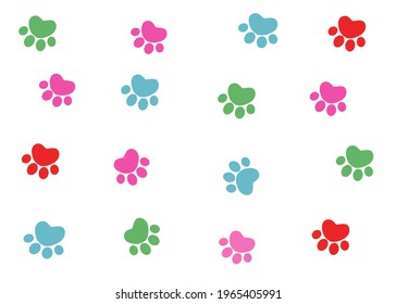 Drawing cartoon Footprints of animals colorful.Isolate on white background. Copy space for your text.