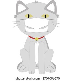 Drawing  cartoon  
gray cat wearing germ-resistant masks. Breathing mask. It is a symbol for people to care more about their health, especially children. Vector Illustration.
