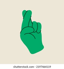 Drawing Cartoon Hands Abstract Drawn Comic. Hand Symbol Crossed Fingers. Vector Illustration