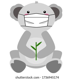Drawing cartoon koala bear wearing germ-resistant mask.Vector Illustration.