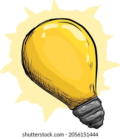 Bombilla de dibujos animados con una idea dibujada a mano
