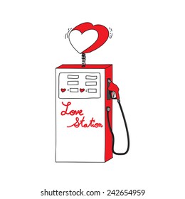 Drawing Cartoon Of Love Station. Vector Illustration