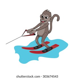 Drawing Cartoon Monkey Which Water Skiing: เวกเตอร์สต็อก (ปลอดค่า