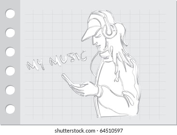Drawing cartoon music person
