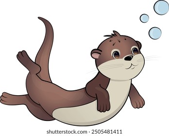 Drawing of a cartoon otter swimming