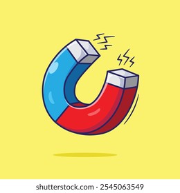 Drawing cartoon vector of cute horseshoe magnet magnetic made by metal steel instrument concept