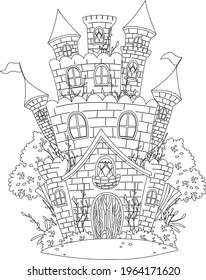 Drawing castle cartoon vector illustration. isolated background