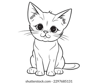 A drawing of a cat with a black outline. Silhouette line art cat coloring page.