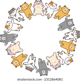 A drawing of cat characters holding hands