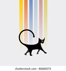 Drawing of cat with colorful background