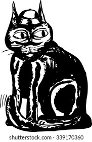 Drawing of cat with hat over white background