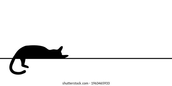 Drawing cat line pattern. sleeps, rests or dreams. Kitty silhouette pictogram. Flat vector sleeping cartoon sketch sign. Animals day or Cat day. Lovers, love heart kitten. Say meow. Mouse