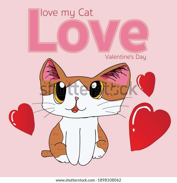 Drawing Cat Love On Pink Background Stock Vector (Royalty Free ...