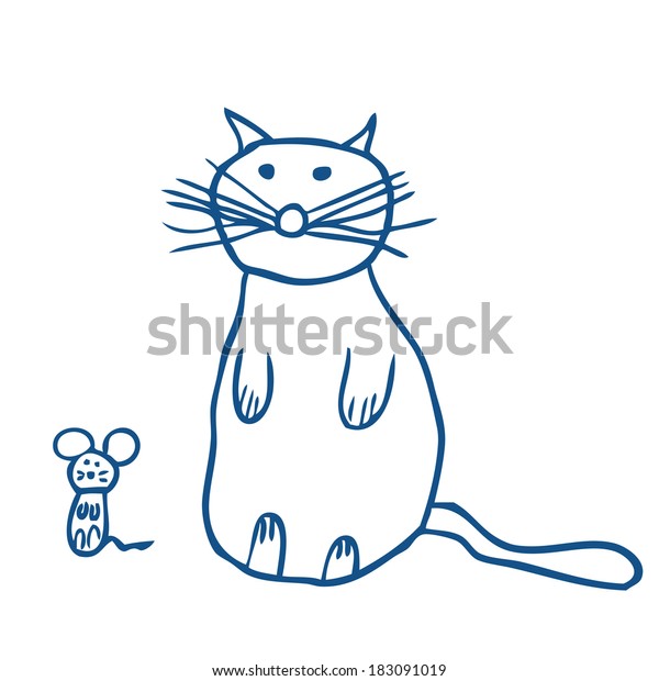 Drawing Cat Mouse Doodle Stock Vector Royalty Free