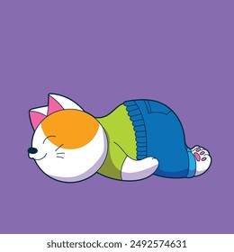 a drawing of a cat relaxes and lies on the floor