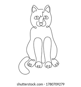 Drawing a cat with a single line in the style of line art. Vector logo with an animal. Stock image. Stylish, abstract print with a kitten