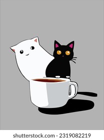 Drawing cat vector illustration collection over coffee cup Cafe Doodle cartoon style concept