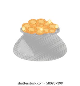 drawing cauldron gold coin st patricks day vector illustration eps 10