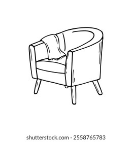 A drawing of a chair with a blanket