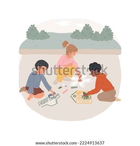 Drawing with chalk isolated cartoon vector illustration. Kids drawing with chalk on asphalt, recess art activity, outdoor creativity, break from lessons, leisure time at school vector cartoon.