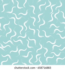 Drawing chaotically scattered wavy smears. Vector seamless pattern.Blue and white