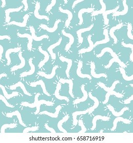 Drawing chaotically scattered wavy smears. Vector seamless pattern.Blue and white