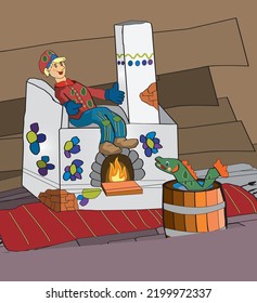 Drawing of the character of the fairy tale Emel and Pike. Vector illustration