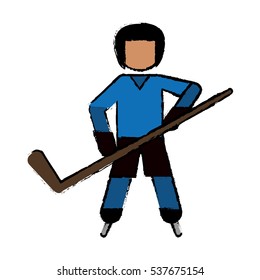 drawing character hockey player skating blue uniform
