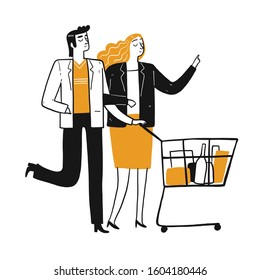 The drawing character of people are shopping, Vector illustration in sketch doodle style.
