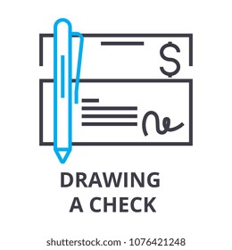 drawing a check thin line icon, sign, symbol, illustation, linear concept, vector 