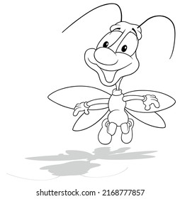 Drawing of a Cheerful Beetle with a Long Neck and Outstretched Wings - Cartoon Illustration Isolated on White Background, Vector