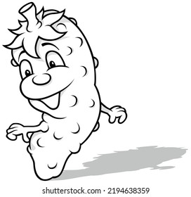 Drawing of a Cheerful Cute Cucumber - Cartoon Illustration Isolated on White Background, Vector