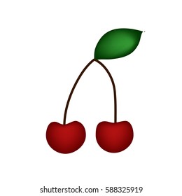 Drawing cherries with leaf on white background