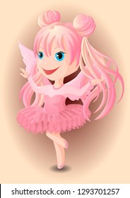 A drawing of a Chibi girl in a pink tutu with angel wings on his back.